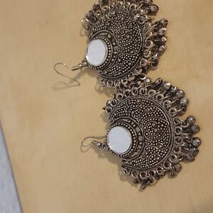 Handmade Ethnic earrings from India oxidized with mirror in the middle